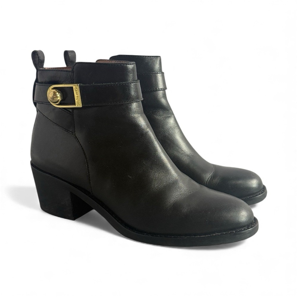 Louise et Cie Vincenzo Leather Ankle Boots Side Zipper Solid Black Size 8M